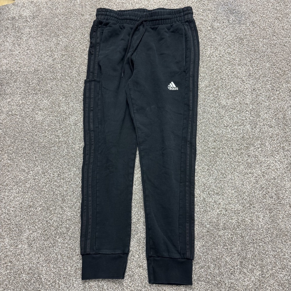 Adidas Sweatpants Mens Medium Black Fleece Elastic Waist Pockets Tapered Joggers